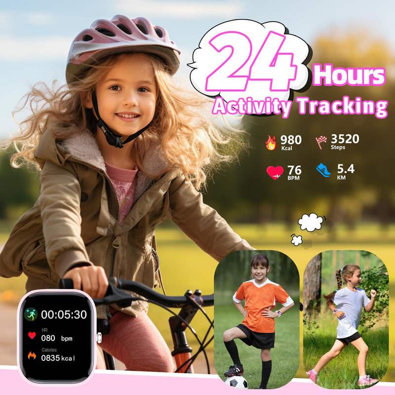 Nyonio Kids Watch with Fitness Tracker No Phone/APP Needed,19 Sport Mode,1.5" DIY Dial,IP68 Waterproof,Sleep Monitor,Pedometers,Heart Rate,Great Birthday Gift for Boys Girls Teens 6-14 (Pink) Pink