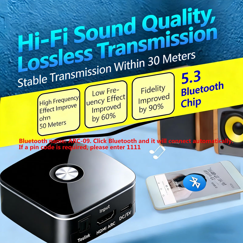 HDMI ARC Audio Extractor Converter,with Bluetooth 5.3 Audio Receiver Digital to Analog Audio Converter, SPDIF/HDMI ARC RCA Adapter with Button Control for Stereo L/R 3.5mm Jack for TV