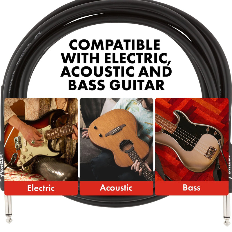 Fender Professional Series Instrument Cable, Guitar Cable, Stocking Stuffers, Guitar Accessories, Straight/Angle, Black, 15ft
