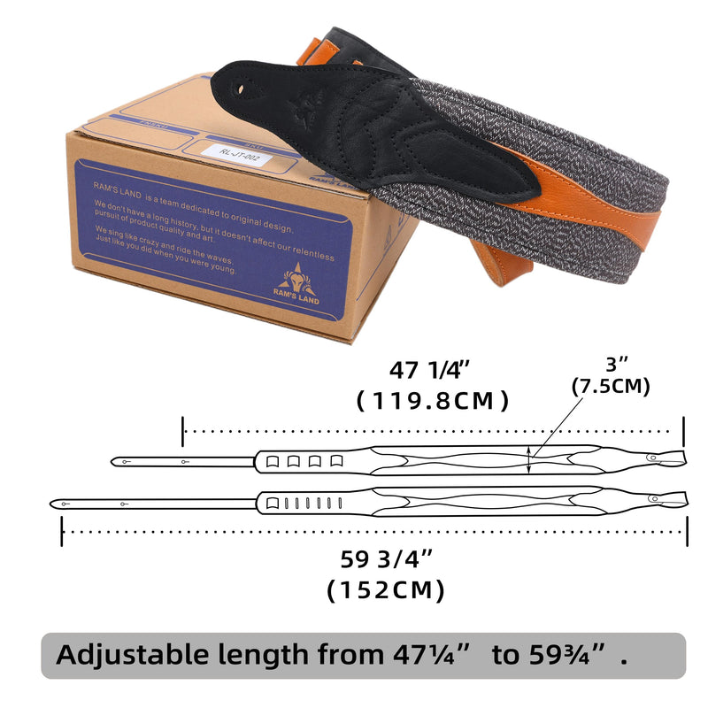 RAM'S LAND 3 inch Wide Leather Guitar Straps, Padded Guitar Strap for Electric, Acoustic, and Bass Guitar Vintage