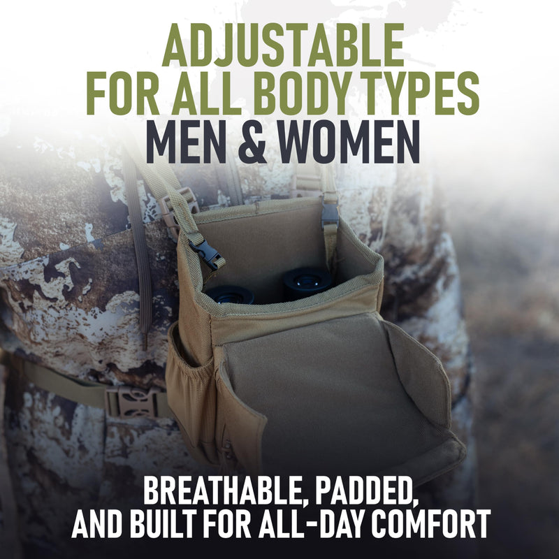 [AUSTRALIA] - Binocular Harness Chest Pack - Lightweight Hunting Chest Rig with Rangefinder Pouch, MOLLE System Bino Harness for Bow Hunting, Tactical Chest Pack for Men, Veteran Owned Gear, Coyote 