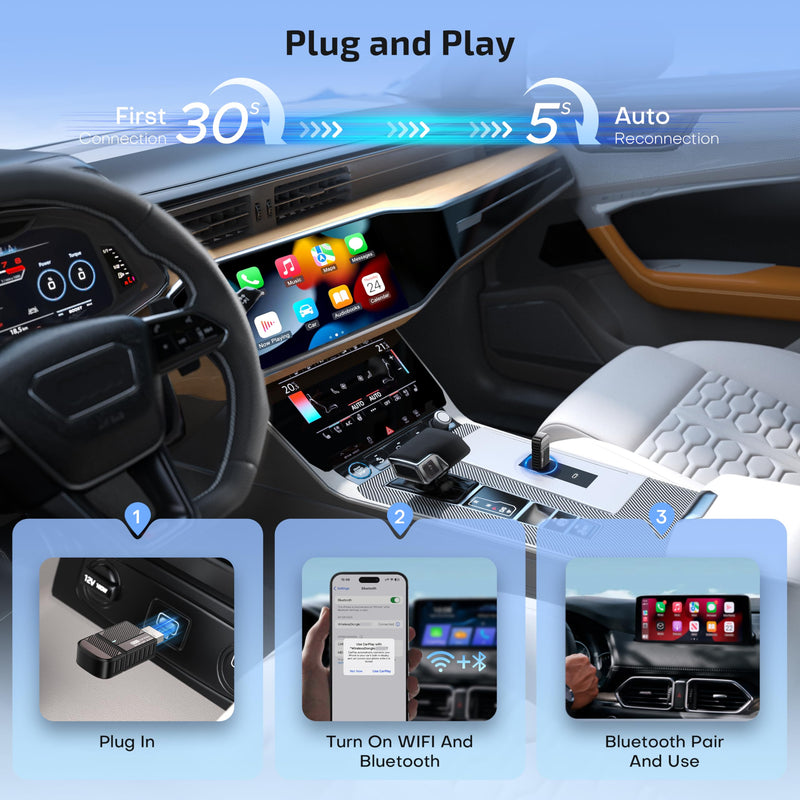 ByteWave Wireless Android Auto & CarPlay Adapter 2-in-1 Converts Wired to Wireless 2025 Upgraded, Plug-and-Play Dongle with Low Latency, Connect for iOS10+/Android 11+ Cars - Brown