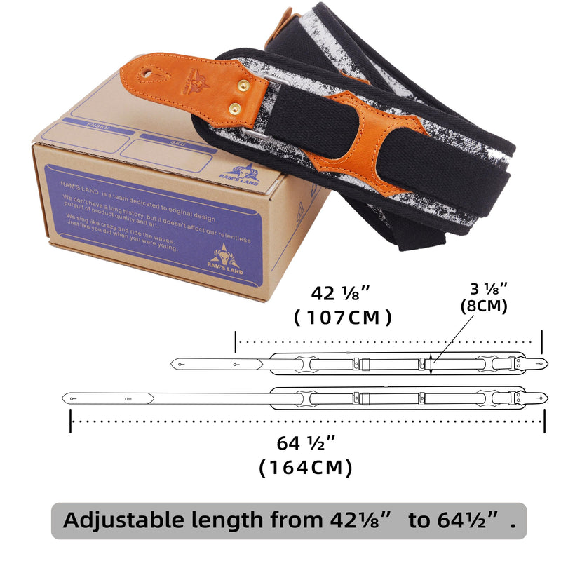 RAM'S LAND 3 inch Wide Leather Guitar Straps, Padded Guitar Strap for Electric, Acoustic, and Bass Guitar 009-fl