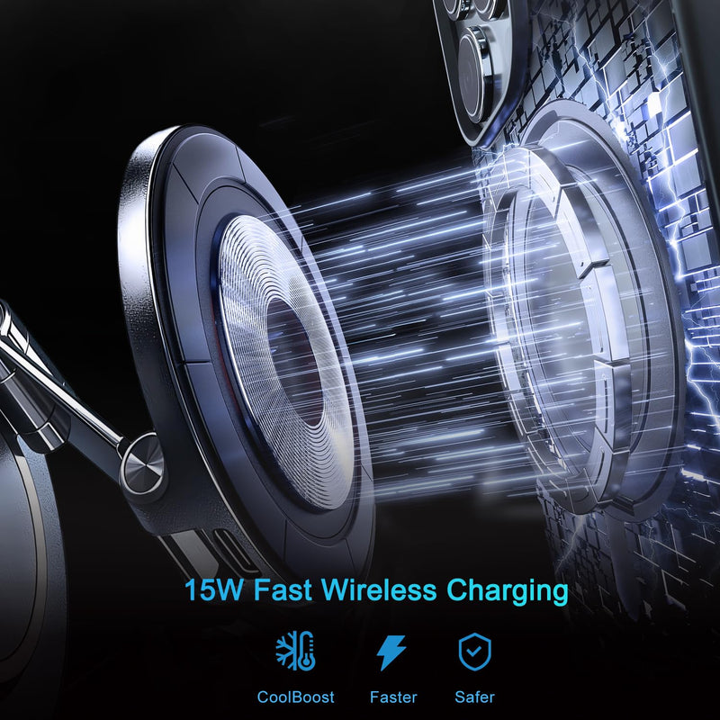for Magsafe Car Mount Charger, Ultra-Strong Suction Phone Mount | 15W Fast Wireless Charging, 3000gf N55 Magnetic Phone Holder, 360° Rotation Base & Dual Axis Adjustable Car Accessories