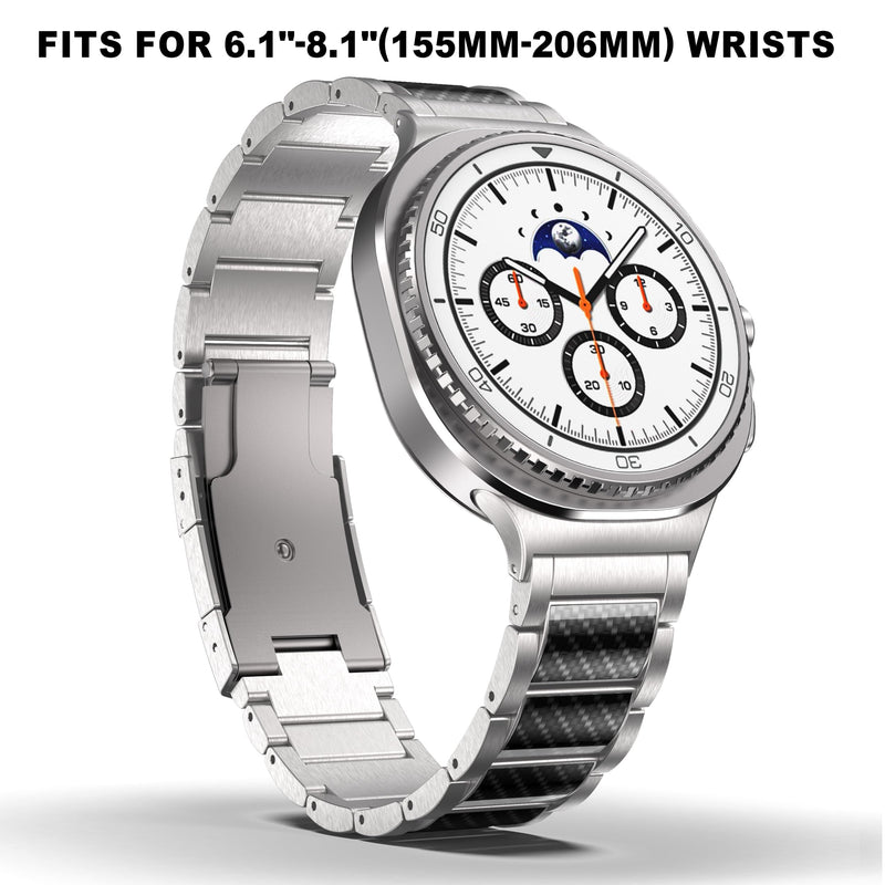Business Titanium Band for Galaxy Watch 8 Classic Band 46mm, Silver Carbon Fiber Silver
