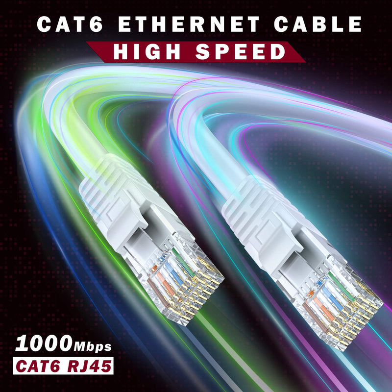 Maximm Cat6 Ethernet Cable 5 Ft, 10 Gbps 550 MHz, Snagless RJ45, White, 20 Pack 5 Feet