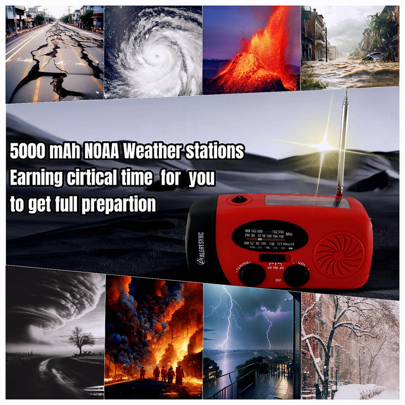 [AUSTRALIA] - 18500mWh/5000mAh Hand Crank Emergency Weather Radio, AM FM NOAA Solar Radio with Led Flashlight and Earphone Jack, Charger for Smartphone, Self Powered Radios with SOS Alarm 