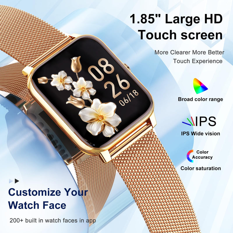 Smart Watch for Women Fitness Tracker: Gold Smart Watches for Women Digital Mens watches Make/Answer Call Waterproof Running Smartwatch Android Phone iPhone Samsung Compatible Heart Rate Monitor