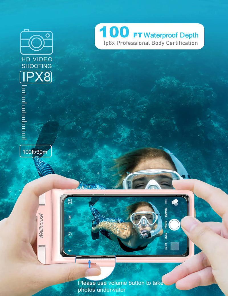 wellhouse Waterproof Phone Pouch, Waterproof Phone Case for iPhone 15 14 13 12 Pro Max XS Samsung, IPX8 3D Cellphone Dry Bag Beach Essentials Pink 1Pack 7.0" 1 Pack - Pink7.0"