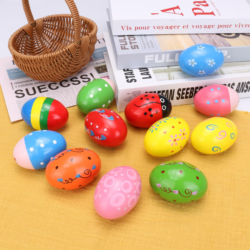 [AUSTRALIA] - Wooden Colorful egg shaker for children's Hand Percussion Shakers instruments pieces random patterns Easter Halloween props (Multicolour 18 PCS) Multicolour 18 Pcs 