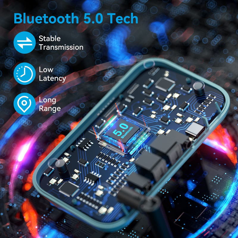 Bluetooth Transmitter Receiver - SOOMFON 3-in-1 Bluetooth 5.0 Audio Adapter for 2 Headphones with LCD Display Adjustable Volume, Optical AUX RCA Bypass for TV Home Stereo Speaker