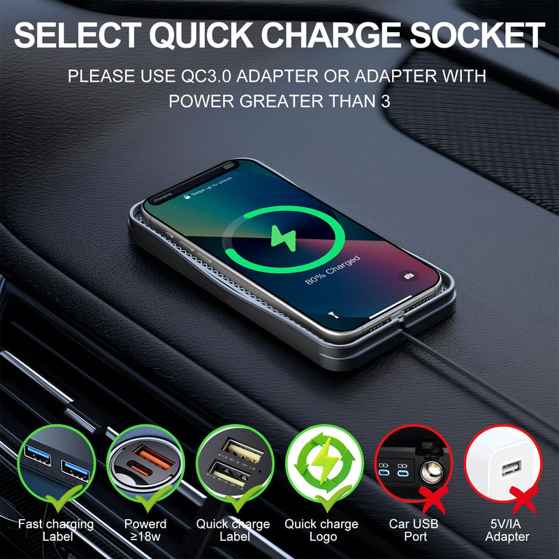 15W Non-Slip Wireless Car Charger Pad with 20W Adapter USB | 15W Fast Charging Pad Non-Slip Design with 20W Adapter, Compatible With iPhone, Samsung Galaxy And Android Phones 7"L x 3.5"W - 39.4" USB
