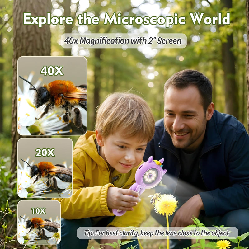 [AUSTRALIA] - Kids Microscope- 500x Magnification,16X Zoom,Handheld Microscope for Kids with HD Cam,Portable Science Learning Tool,Christmas Birthday Gifts for Boys Girls Aged 3-12 (Purple) Purple 