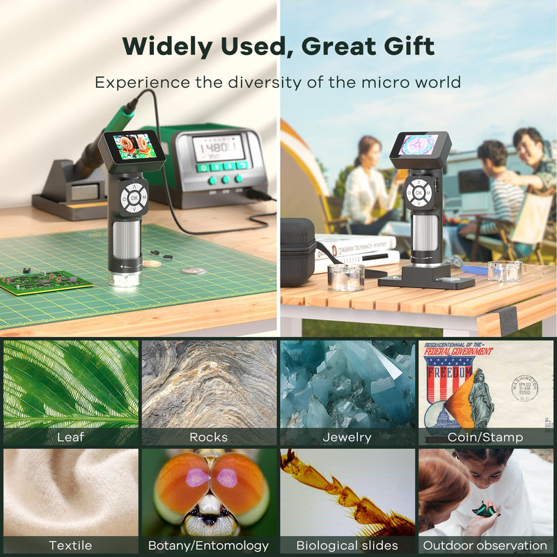 [AUSTRALIA] - JL112 Handheld Microscope for Kids Adults, Portable Digital Microscope with 2" LCD Screen, 1080P USB Pocket Microscope Camera with 8 LED Lights, PC View, Microscope Slide Kit, 32GB 