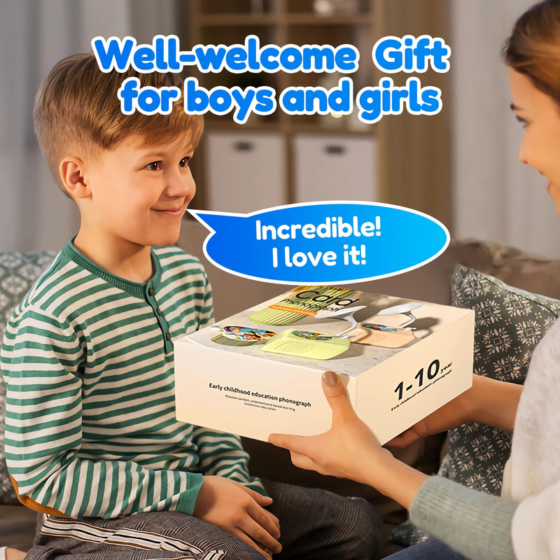 [AUSTRALIA] - Record Music Player for Kids - Toddler Phonograph with 96 Audio Tracks, 8 Recordable DIY Discs, Bluetooth Story Music Speaker Machine, Bedtime Dream Gift for Boys Girls 3-12 Classroom School (Blue) Blue 