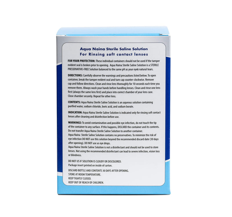 Aqua Naina (4X 4Fl. Oz) - Preservative Free Sterile Saline Solution - Unisol 4 Replacement - Contact Solution for Cleaning, Rinsing and Disinfecting Soft Contact Lenses. (4 Fl Oz (Pack of 4)) 4 Fl Oz (Pack of 4)