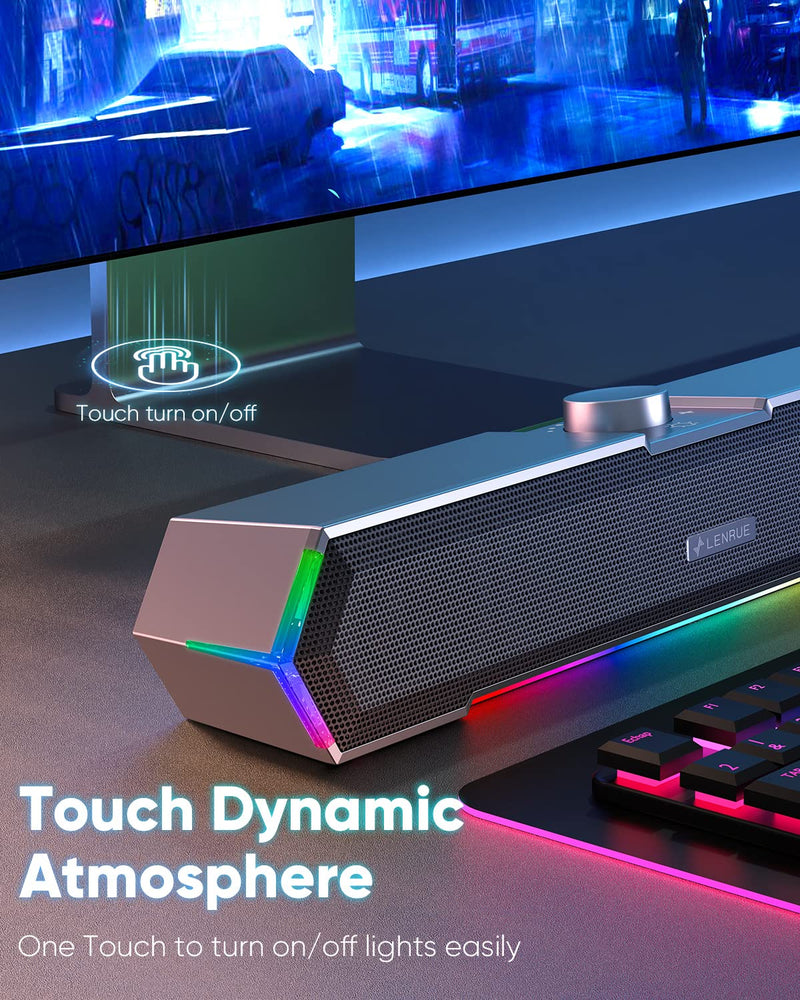 [AUSTRALIA] - LENRUE G11 Computer Speakers for Desktop, Touch Lights PC Speakers with Surge Clear Sound, USB C/USB Powered for Computer Desktop PC Laptop Monitor AUX_Black 
