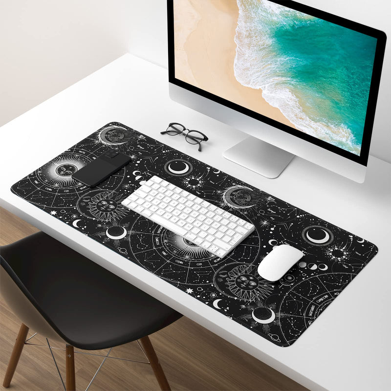 Atufsuat Extended Gaming Mouse Pad, XXL Large Desk Pad 30 x 14 Inch, Big Computer Keyboard Mousepad, Waterproof Mouse Mat with Stitched Edges and Non-Slip Base for Women Office Gaming, Sun Moon