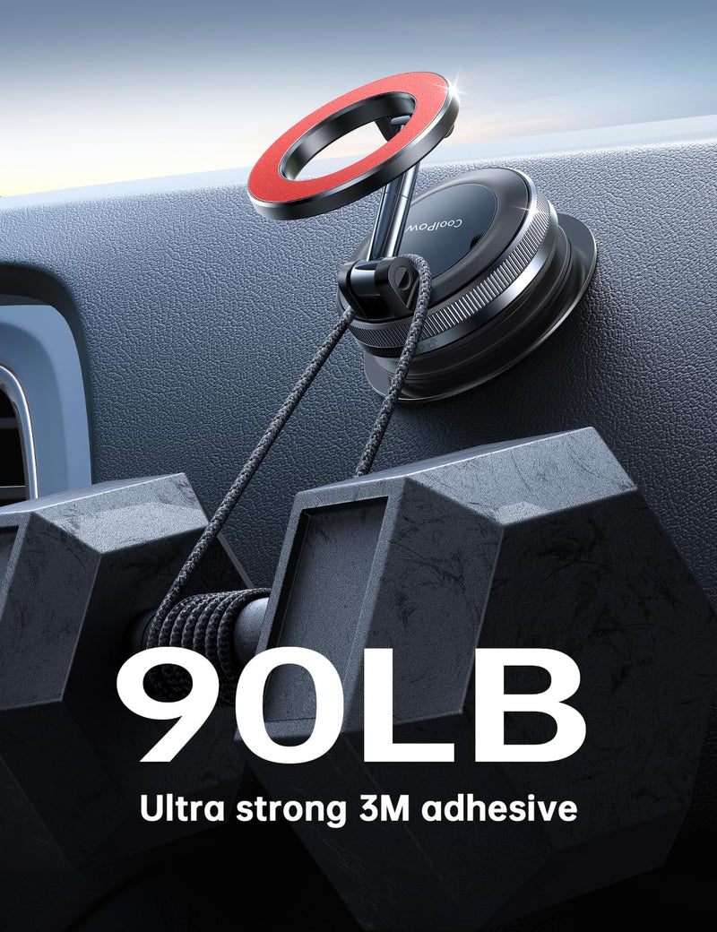 Coolpow【Newest Vacuum Magnetic Phone Holder for Car Phone Holder Mount【Movable Vacuum Suction】 Magsafe Car Mount Cell Phone Holders for Your Car Accessories for Women Men for iPhone 17 16-red | 【26 x N58 Magnets】360° Rotation, Magnetic Car Phone Holder...
