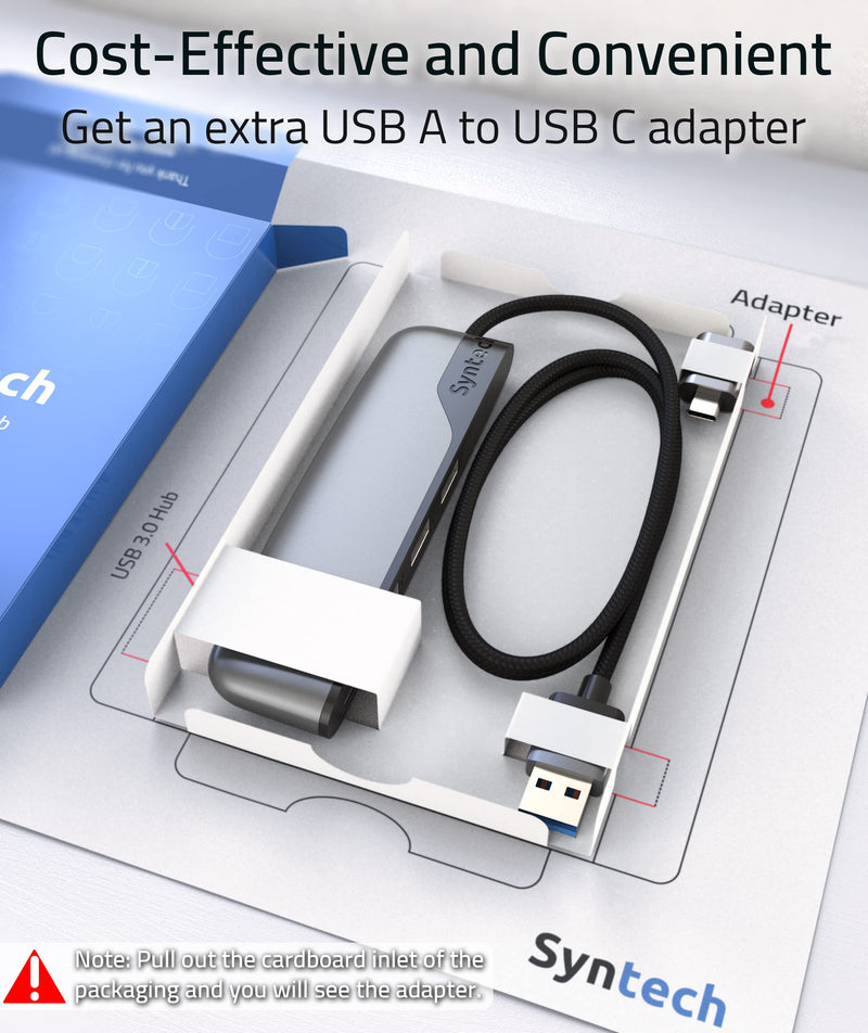 USB Hub Syntech 4-Ports USB Hub 3.0 with 2ft Extended Cable, USB Splitter with a USB C to USB Adapter, Compatible with MacBook Pro 2021, Mac Pro/Mini, iMac, ASUS, Chromebook, Dell, Surface Pro, etc.