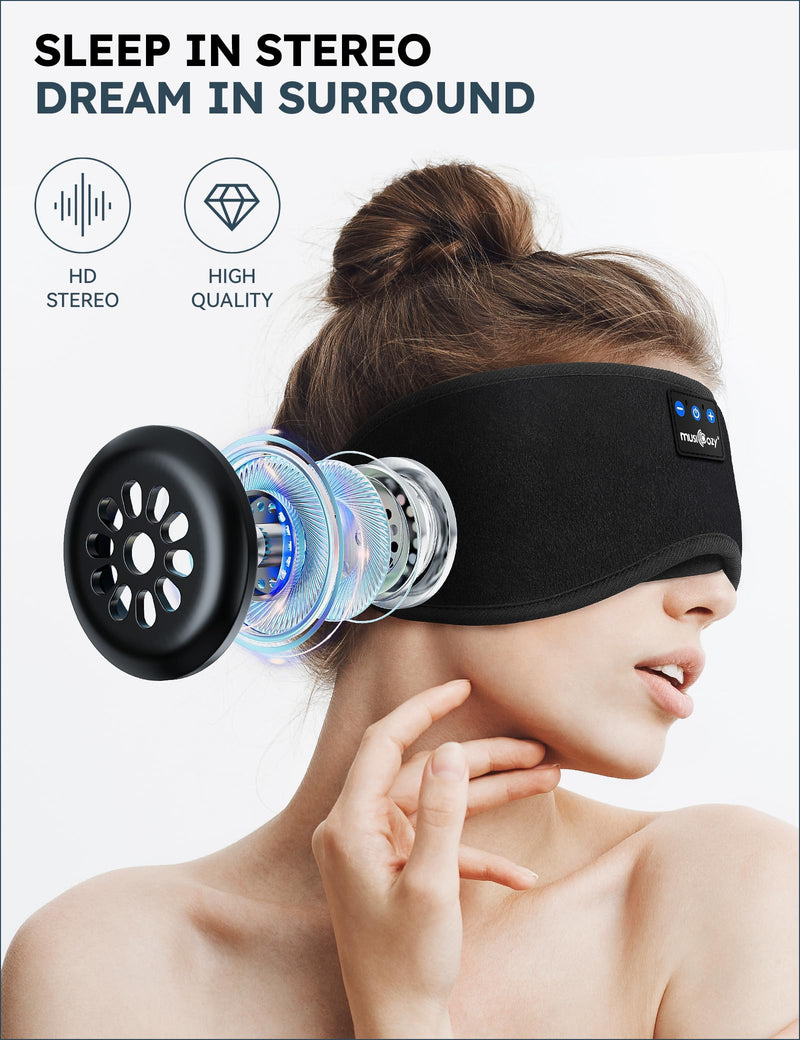 MUSICOZY Sleep Headphones Bluetooth Headband Sleeping Headphones Sleep Mask, Wireless Music Sleeping Headphones for Side Sleepers Men Women Travel Cool Tech Gadgets Unique Gifts Boys Girls, Pack of 2