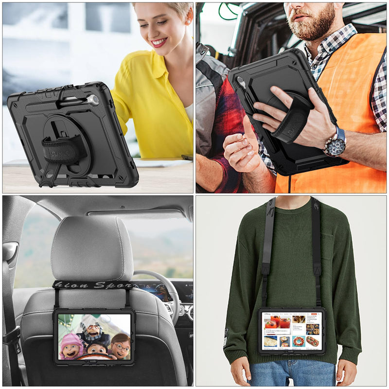 SEYMAC stock for Samsung Galaxy Tab S9/ S9 FE 5G Tablet Case 2023 with Screen Protector Pencil Holder [360 Rotating Hand Strap] &Stand, Drop-Proof Case for Galaxy Tab S9 FE 10.9''/ S9 11'', Black1 case for Galaxy Tab S9 FE 10.9''/S9 11''