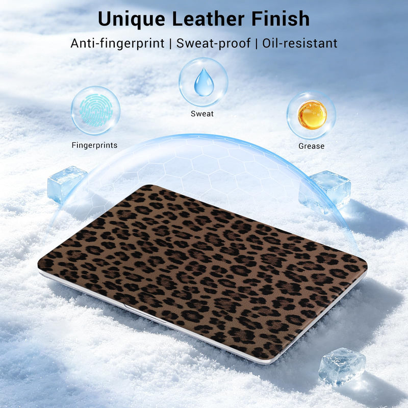 MOSISO Compatible with MacBook Neo Case 13 inch 2026 A3404 A18 Pro Chip | Fingerprints Resistant Cheetah Spots PU Leather Coated Protective Hard Shell Case & Keyboard Cover, Brown