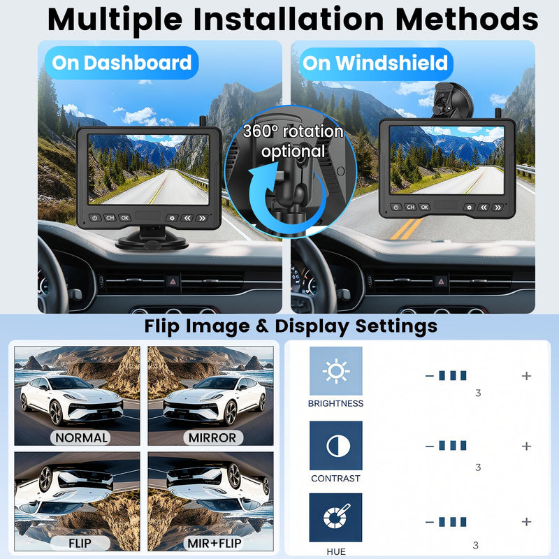 1080P HD 5-Inch Wireless Backup Camera for Cars | 15-Min Install, No Drill Plug & Play Monitor, Stable Signal Waterproof IR Night Vision Rear View Camera for SUV, Pickup, Van