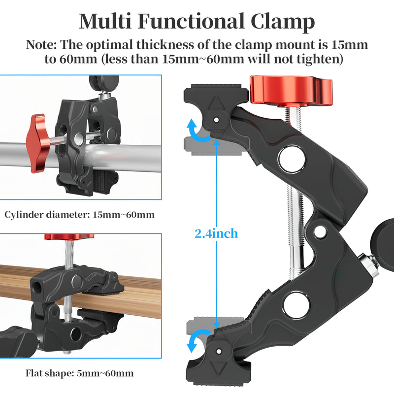 Clamp Camera Mount for DJI Osmo Action 6 5 4 360 Nano for Insta360 X5 X4 Air Go Ultra for Gopro Hero 13 12 11 MAX 2 Metal Fence Motorcycle Bike Mount Handlebar 1/4" Threads Accessories