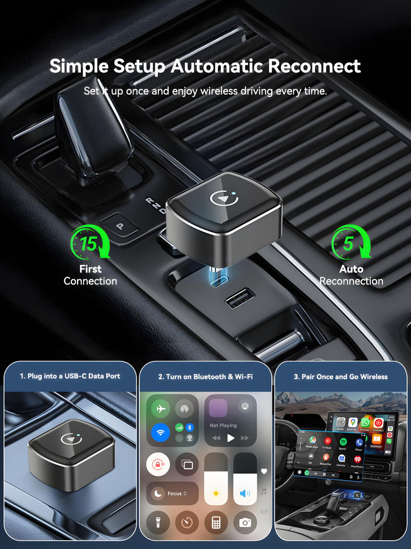 Spedal 2-in-1 Wireless CarPlay Adapter USB-C, Android Auto, 2nd Gen | USB-C & USB-A, Wireless CarPlay & Android Auto, 5.8GHz Wi-Fi, 5s Auto-Reconnect, Compact, Retains OEM Controls, 2016+ Cars