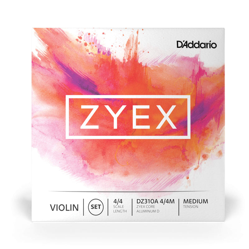 D'Addario Zyex Violin String Set with Aluminum D, 4/4 Scale, Medium Tension Full Set w/ Aluminum D