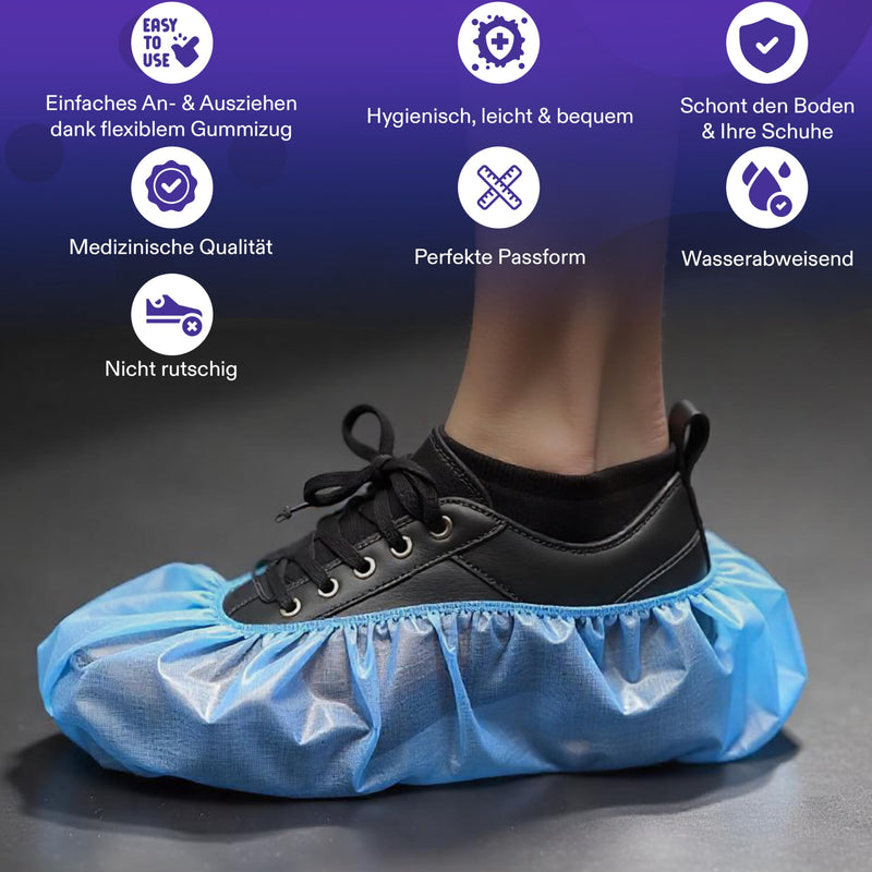 Medimex Disposable Shoe Covers, Blue, 15 x 36 cm, Pack of 200, Latex-Free, Waterproof, Non-Slip, CPE Material, Ideal for Medicine, Crafts, Household and Outdoor Protection