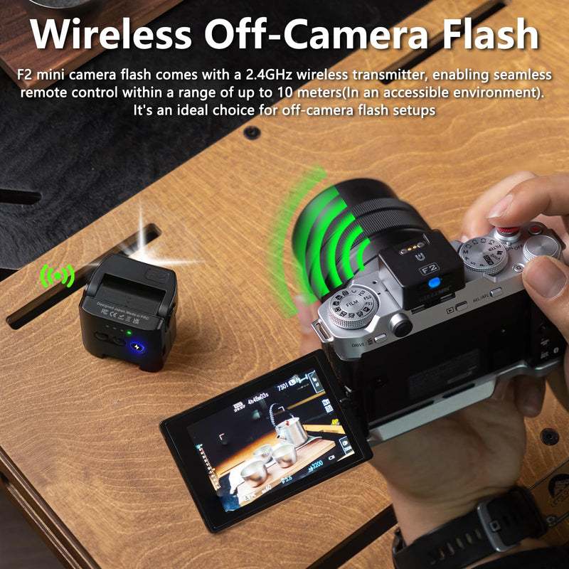 MEDALight F2 Mini Camera Flash 2.4GHz Wireless Off-Camera Flash for Canon/Sony ZV1/Fuji/Nikon/Ricoh Gr3/Digital Camera/Hot Shoe Flash for DSLR Camera/Magnetic Base & 10m Remote Control(Black).