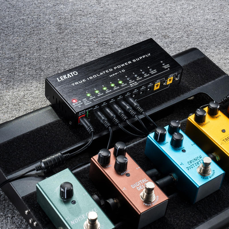 LEKATO Guitar Pedal Power Supply, True Isolated Pedal Power Supply with 10 Ports, USB Port, Short Circuit Protection, Guitar Pedal Power DC Output 9V 12V 18V for Effect Pedal