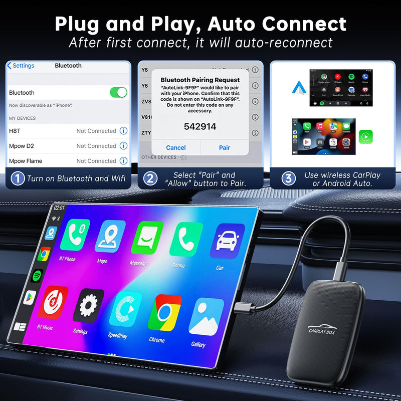 6-in-1 Magic Video Box for Netflix/YouTube, Wireless CarPlay Adapter & Android Auto Wireless Adapter Convert Wired to Wireles Carplay Dongle for OEM Wired CarPlay Cars, TF Card Playback, Plug & Play Compact