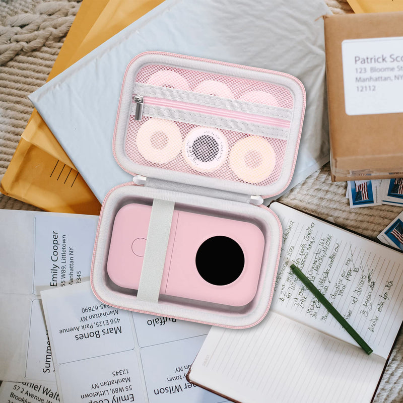 Canboc Label Maker Case for Phomemo D30/ Phomemo D35/Memoking D30 Label Maker, Portable Thermal Bluetooth Label Printer Storage Bag, Mesh Bag fit Label Paper Cable, Pink Pink+Pink
