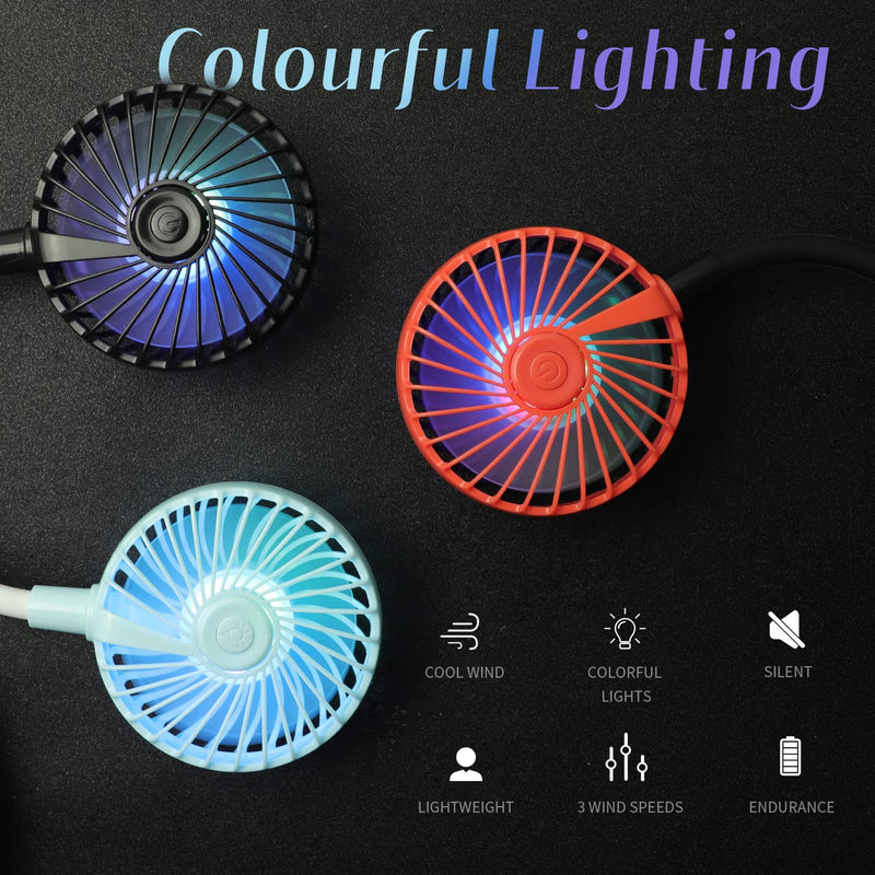 Hand Free Neck Fan, Rechargeable Mini USB Personal Fan, Headphone Design Wearable Neckband Fan with 360° Rotation, 3 Adjustable Speeds (Black) Black