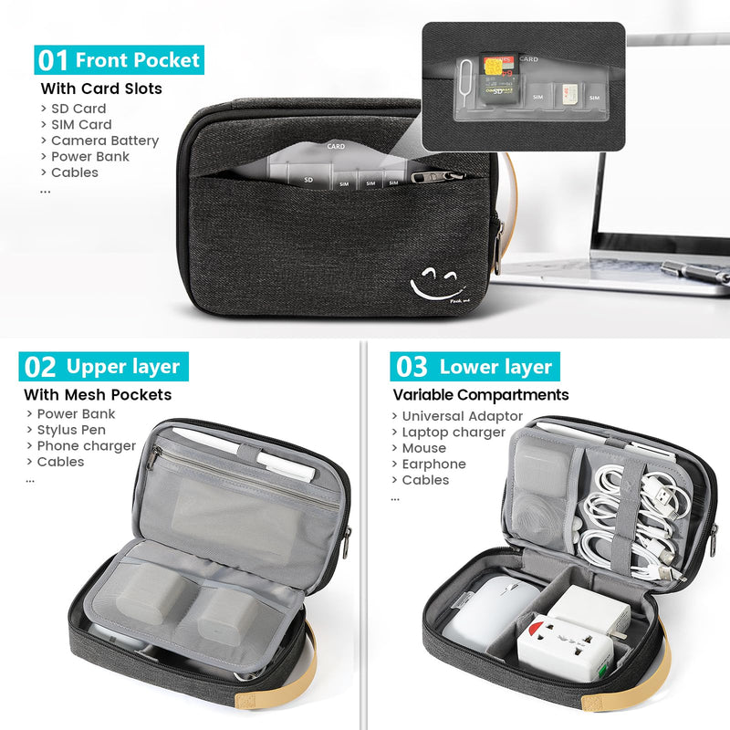 Travelkin Cord Organizer Travrel, Electronic Organizer Travel Case, Cable Organizer Bag For Cords,Chargers Phone, Sd Card,Usbs (Black) Black