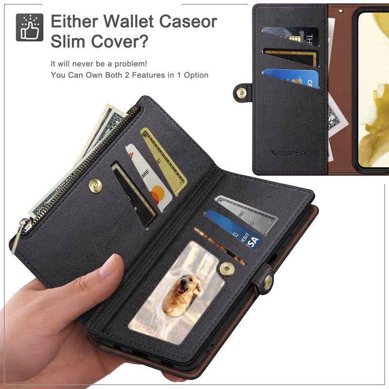 XcaseBar for Samsung Galaxy S24 Plus/S24+ Wallet case with Zipper Credit Card Holder RFID Blocking,Flip Folio Book PU Leather Shockproof Protective Cover Women Men Samsung S24Plus Phone case Black