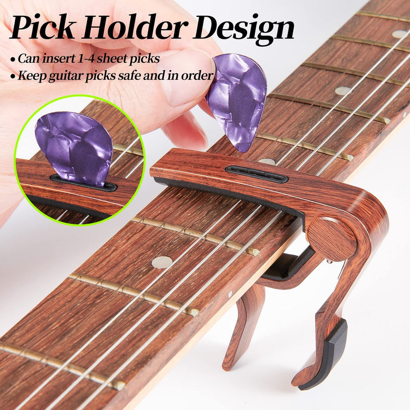 Capo Guitar Capo for Acoustic Electric Guitar Ukulele - 2 Pack Guitar Kapo Clip Clamp with Picks Holder 2PCapo Rose+Black