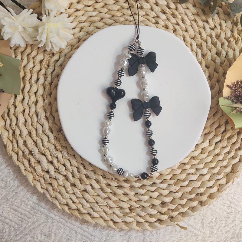 4 Pieces Cute Phone Charms Beaded Phone Strap Aesthetic Y2K Cell Phone Keychain Cute Bear Butterfly Heart Cool Phone Charm for Phone Bag Keychain Airpods Camera Pendants Decor Black Style