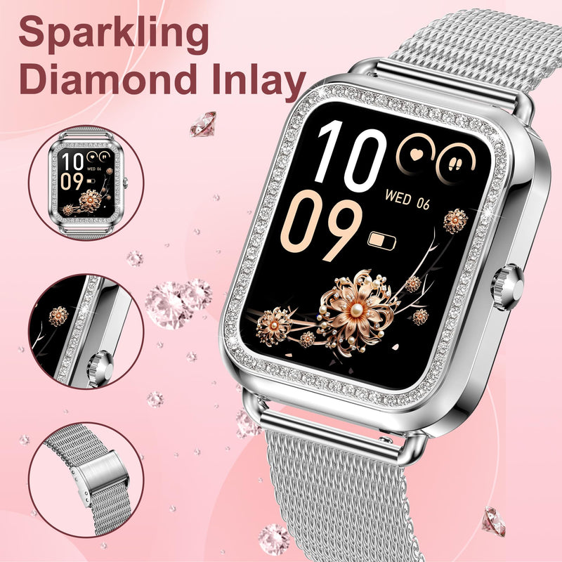 Smart Watch, Colesma 1.59" HD Smart Watches for Women, Answer/Make Call Fitness Tracker Watch for Android iPhone, Sleep/Heart Rate/SpO2/Blood Pressure Monitor, 180+ Dials, Waterproof Watches for Women Silver