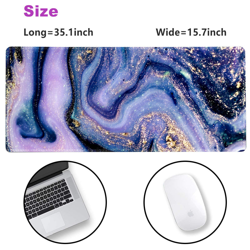 Extended Gaming Mouse Pad XXL ArtSo Large Keyboard Mat Long Mousepad Desk Decor Writing Pad Non Slip Rubber Base Stitched Edges for Work, Game, Office, Home, 35.1" x 15.7" , Purple Marble
