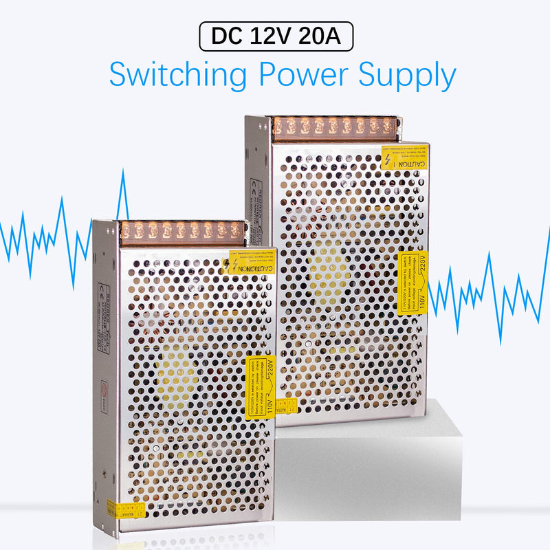 Redrex 12V 20A Power Supply 240W AC DC Adapter Universal Regulated Transformer Switch for 3D Printers LED Strip Lights CCTV Computer Project Security System