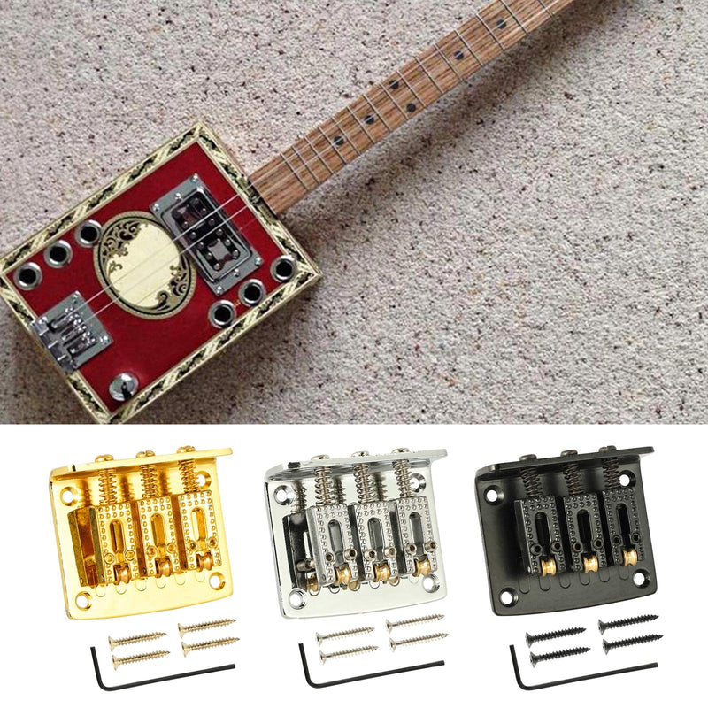 3 String Cigar Box Guitar Bridge, Electric Guitar Bridge Tailpiece Top Load Fixed Hardtail Saddle Cigar Box Guitar Parts, Black