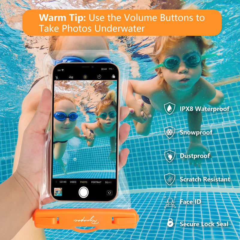 Waterproof Phone Pouch Bag - 7.5in Water Proof Cell Phone Case for Beach Travel Must Haves, Waterproof Phone Holder with Lanyard for iPhone 15 Pro Max Galaxy S23 Pixel 7a, Cruise Essentials Regular [7.5-inch] [Orange + Navy] Waterproof Phone Pouch