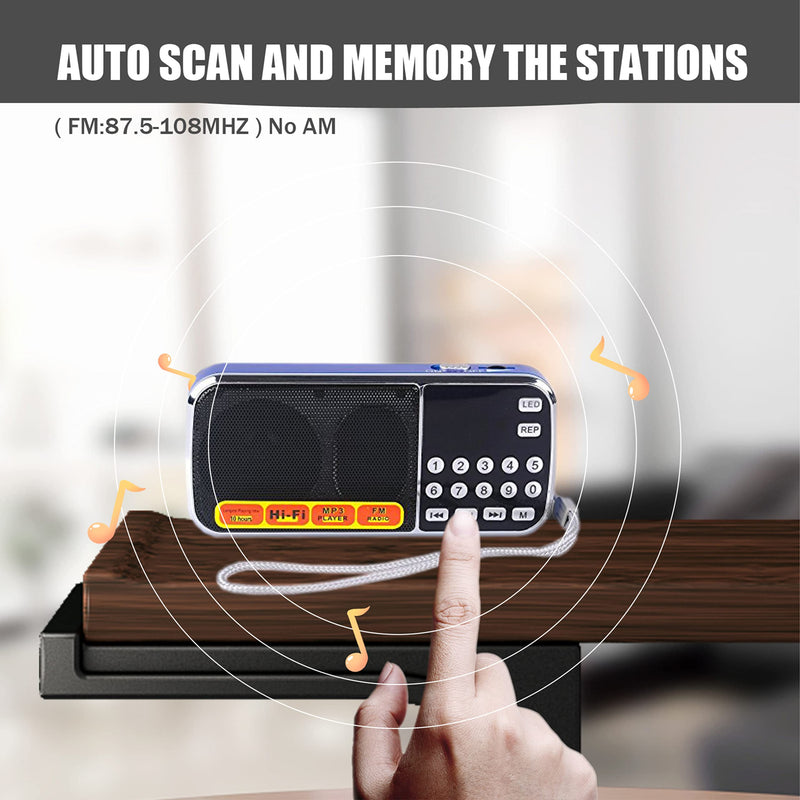 Leting Radios Portable AM with MP3 Speaker, Portable Radio Support TF Card/USB,Rechargeable Battery Powered FM Radio,Mini Radio with Best Reception (Blue)