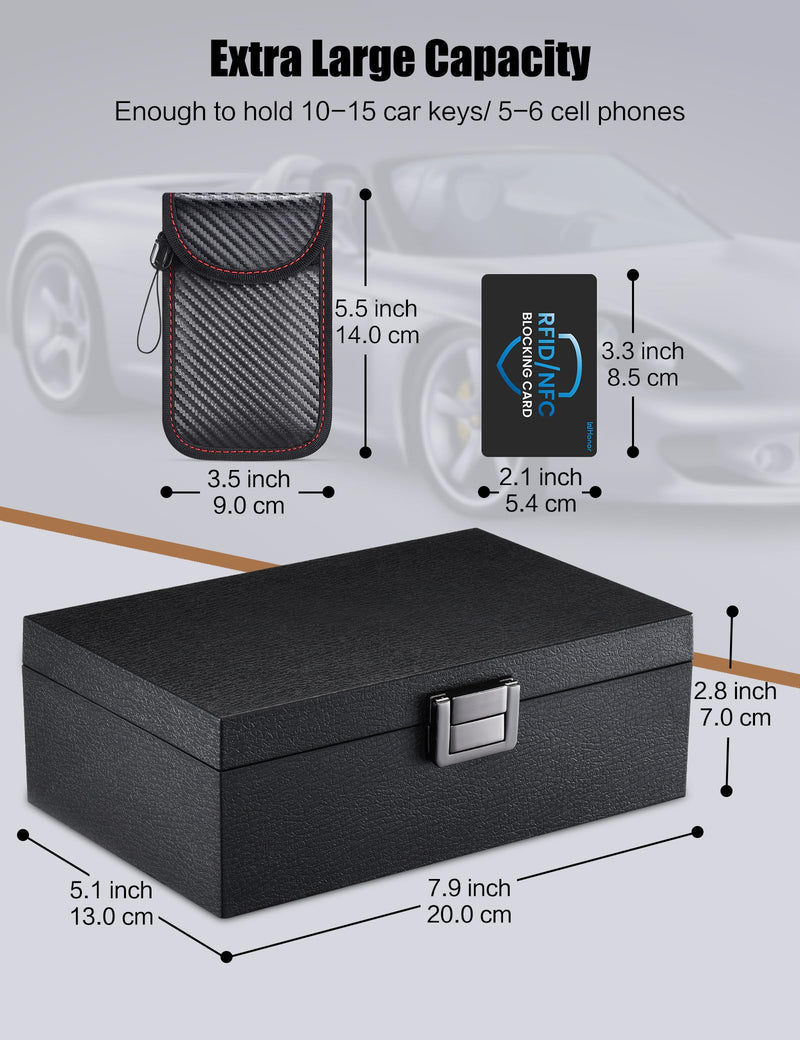 Large Faraday Box Key Fob Protector with Faraday Pouch and RFID Blocking Card 2 Pack, Key Fob Signal Blocker Box, Anti-Theft Rfid Box for Car Security