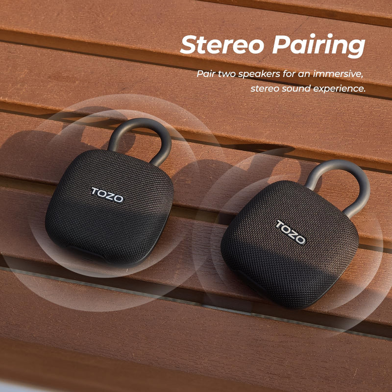 [AUSTRALIA] - TOZO PE1 Portable Bluetooth Speakers with Adjustable Carabiner, Mini Bluetooth Wireless Shower Speaker with IPX8 Waterproof, 32H Playtime Punchy Bass Audio Speaker for Home, Outdoor and Travel, Black 