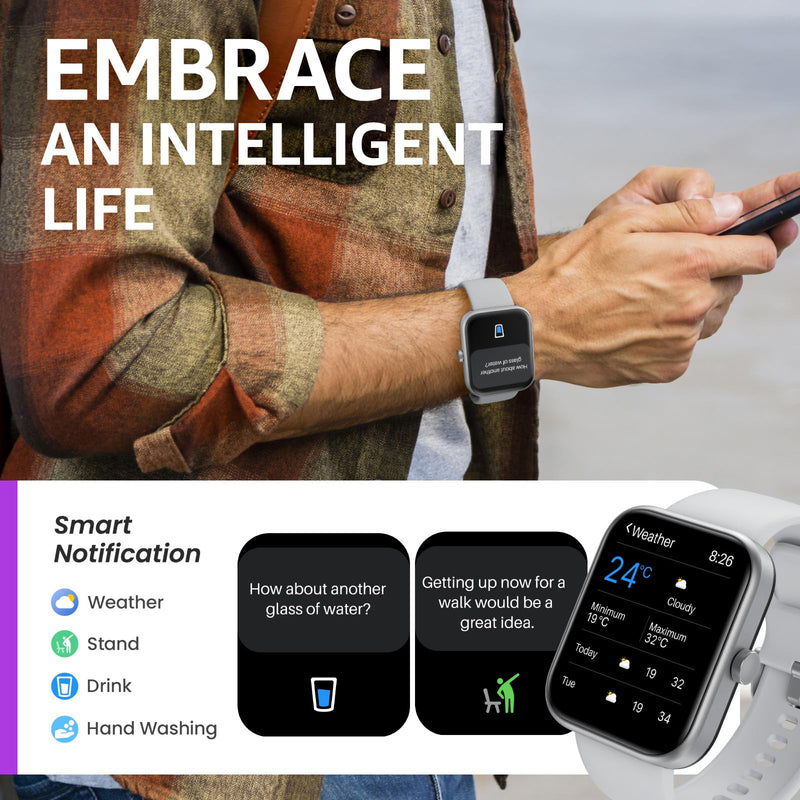 TOZO 2026 New Upgraded Smart Watch for Men Women for iPhone & Android | 1.83" Fitness Tracker Bluetooth Call [Answer/Make], IP68 Waterproof Sleep Monitor, 100+ Sport Modes Matte Gray